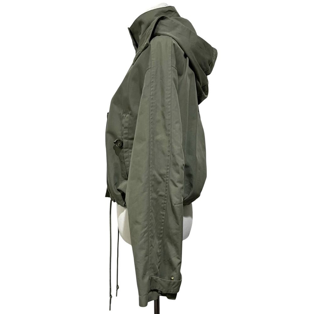 Womens Cropped Utility Jacket Sz M Cargo Coat Hood Pockets Green Adjustable H&M - Picture 6 of 9